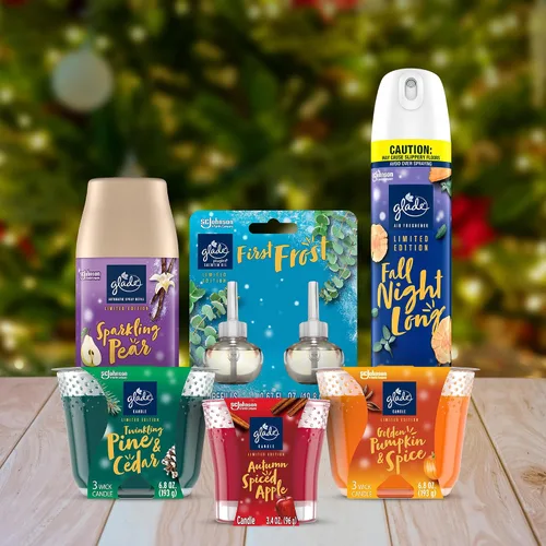 Vista 7 de Glade Candle Fall Night Long, Vela perfumada con aceites esenciales, vela ambientadora, vela de 3 mechas, 6.8 onzas
