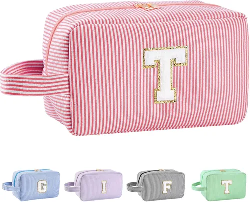 Vista 88 de Bolsa de maquillaje personalizada con inicial A-Z para mujeres, niñas y niños, bolsa de aseo de viaje, bolsa de maquillaje preparada, bolsa
