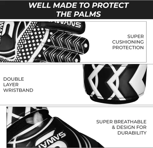 Vista 2 de SAWANS Guantes de portero de fútbol para niños, jóvenes, adultos, hombres, guantes de portero, puños de protección de palma, doble capa