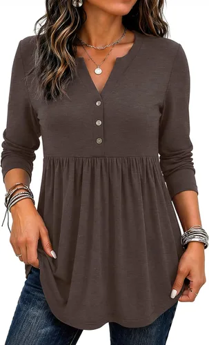 Vista 22 de Zeagoo Blusas de manga larga para mujer, estilo bohemio, cuello en V negro (Flower Black)