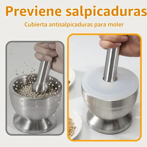 Vista 7 de Juego de mortero y mortero, acero inoxidable con base antideslizante