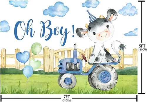 Vista 5 de Sendy Telón de fondo de baby shower de vaca sagrada de 7 x 5 pies para niño Oh Baby Farm temática de decoración de fiesta, suministros de hierba