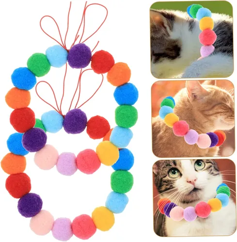 Vista 4 de iplusmile Collar para mascotas Adorno al aire libre Collar de Navidad para mascotas Encantador Collar de gato Decoración de para Exteriores Pom Pom