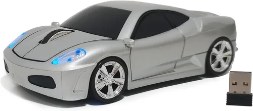Vista 8 de Ratón inalámbrico para coche, ratón deportivo en forma de auto para computadora, laptop, PC, Mac con luz LED (azul)