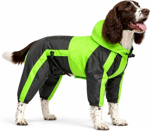 Vista 19 de Ropa para mascotas, abrigo impermeable de nailon para mascotas, chaqueta de lluvia adorable con capucha perfecta para razas de perros pequeños, Verde