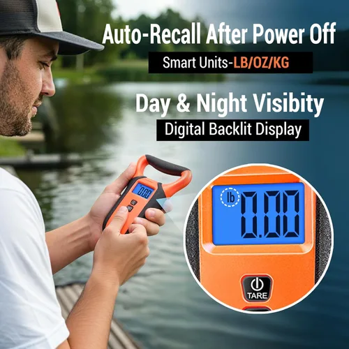 Vista 5 de Báscula de pescado digital impermeable flotante con estuche de transporte, báscula de pesaje de pesca con pinza de labio, pantalla LCD