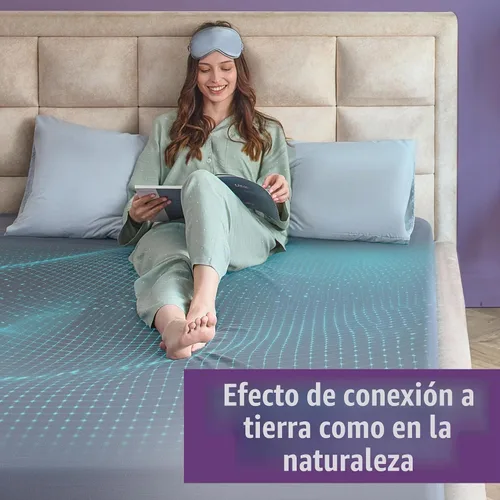 Vista 7 de Sábanas de Ajuste con Conexión a Tierra ECOHEAL Tamaño Queen con 12% Fibra de Plata & 4% Seda & 84% Algodón - Gris - Sábana Conectada a Tierra