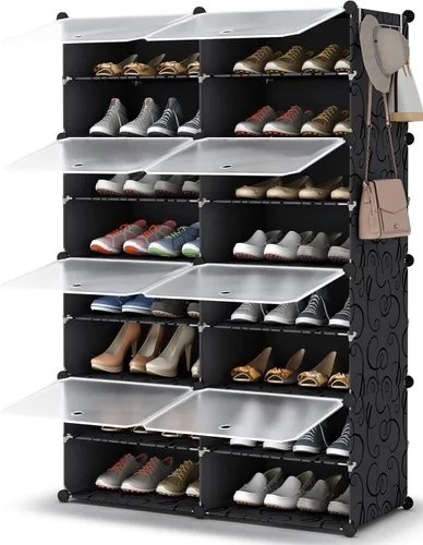 Vista 14 de HOMIDEC - Zapatero de 4 niveles para almacenamiento de 16 pares de zapatos, estantes de plástico para zapatos, organizador para armario, pasillo