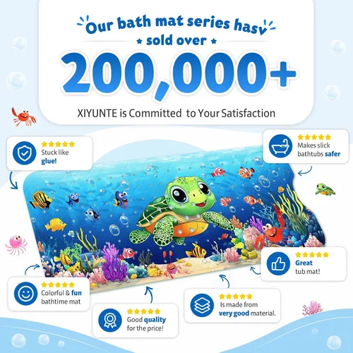 Vista 8 de XIYUNTE Alfombra de Baño para Bebé para Bañera Antideslizante Alfombra de Baño para Niños - 40''x16'' Extra Larga Alfombra de Bañera para Bebé