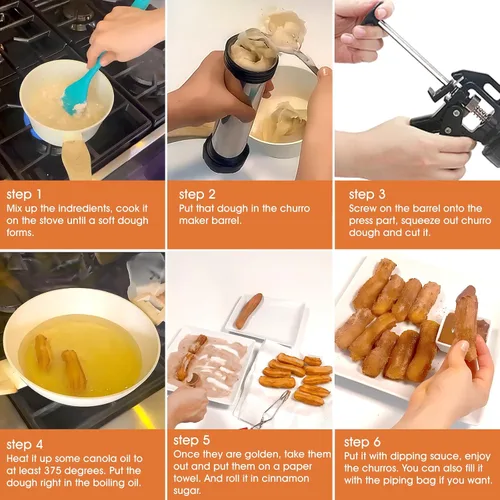 Vista 6 de Máquina para hacer churros, kit de pistola Churro de acero inoxidable de 21 piezas, pistola para hacer churros, juego de prensa de galletas, churro