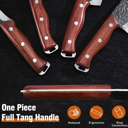 Vista 6 de Naitesen Juego de 4 cuchillos de carnicero y cuchillos de cocina, forjados a mano, muy afilados para cortar carne, cocinar, barbacoa, regalos