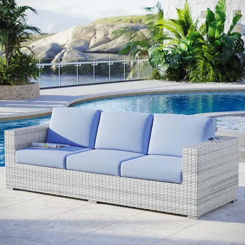 Vista 36 de Modway Convene - Otomana rectangular de mimbre para patio al aire libre, color gris claro
