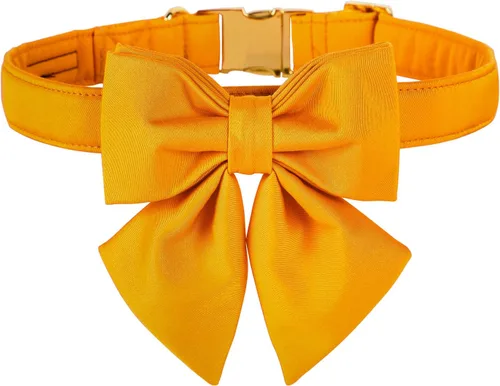 Vista 9 de Collar de perro a cuadros de búfalo amarillo otoñal con pajarita elegante Otoño-Lazo-Cuadros Amarillo