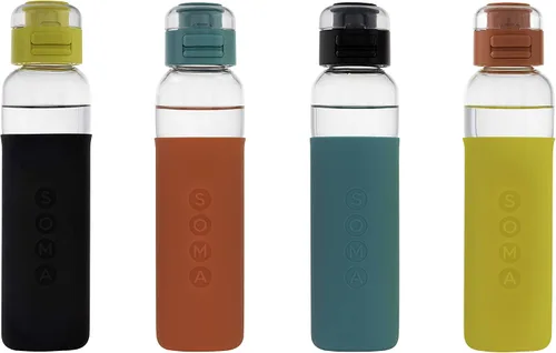 Vista 6 de SOMA - Botella de agua de vidrio con funda de silicona, tapa deportiva, 17 onzas, color negro