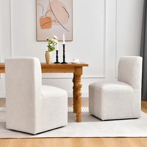 Vista 10 de DUHOME Silla de comedor tapizada con ruedas, sillas de comedor modernas de lino con ruedas para comedor, dormitorio, sala de lectura, sala de estar