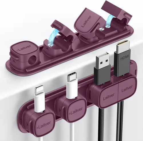 Vista 11 de Paquete de 6 clips magnéticos para cables [apertura/bloqueo en 1s], organizador y sujetador de cables Laitver con adhesivo fuerte para escritorio