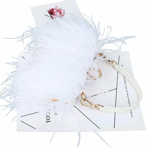 Vista 6 de Bolso de mano para mujer, bolso de mano de plumas, bolso de noche, bolso cruzado de hombro, bolso de fiesta de boda