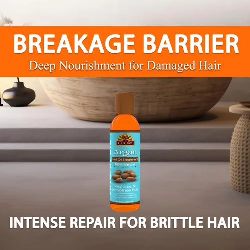Vista 6 de OKAY Tratamiento capilar de aceite caliente de argán 100% natural, aceite de argán para el cabello, aceite para cabello encrespado seco dañado