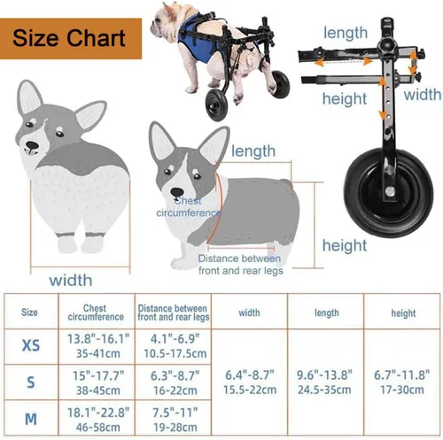 Vista 6 de Silla de ruedas ajustable para patas traseras, soporte de pierna de perro y soporte de cadera, sillas de ruedas para mascotas/perros con patas