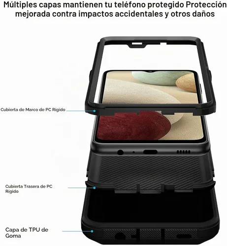 Vista 3 de Jiunai - Carcasa para Samsung Galaxy A12, resistente de doble capa, a prueba de golpes, color negro
