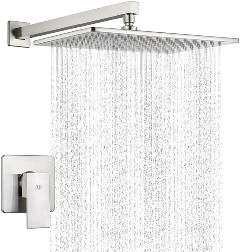 Vista 13 de Conjunto de llave de regadera color negro mate, sistema de regadera de lluvia para baño con cabezal de regadera de metal de acero inoxidable, kit
