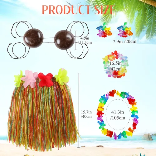 Vista 2 de Tigeen 6 Pcs Coconut Bra Hawaiian Grass Hula Skirt Costume Set Dance Leis Outfit for Women Luau Party Supplies,15.7 Inch