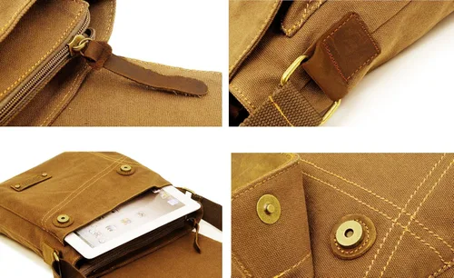 Vista 5 de Bolso de mensajero, bolso de hombro de lona pequeño vintage
