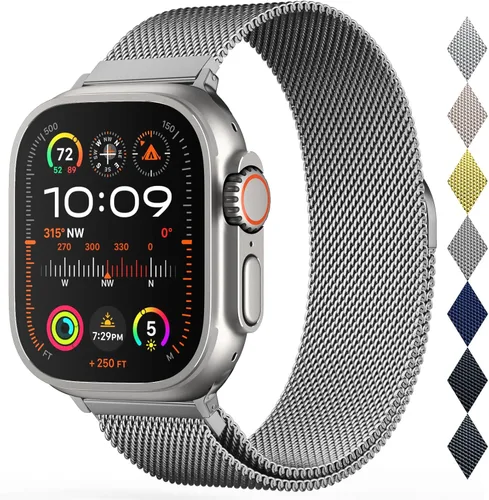 Vista 11 de Milanese Loop Compatible with Apple Watch Bands 46 44 45 49mm Men and Women A-Medianoche