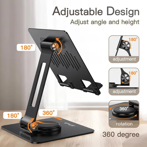 Vista 3 de JETech Soporte para tablet, soporte giratorio ajustable de escritorio con base giratoria de 360 grados, soporte plegable para iPad/iPad