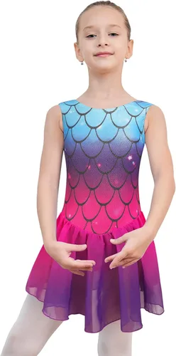 Vista 3 de EQSJIU Leotardo de ballet con falda tutú para niñas, para baile, gimnasia, niños pequeños, vestido de fiesta con copos de nieve brillantes