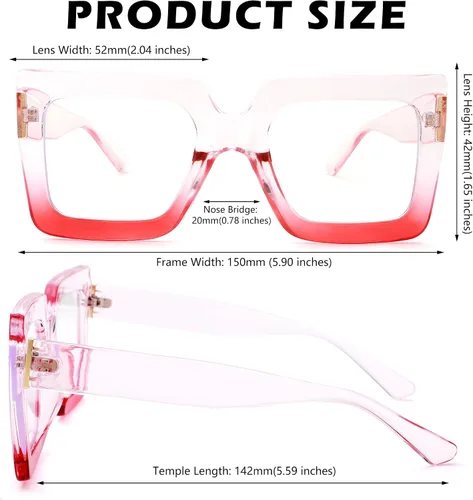 Vista 13 de Pro Acme Gafas de bloqueo de luz azul, marcos cuadrados grandes, anteojos falsos para mujer