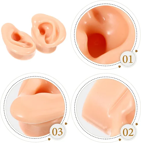 Vista 9 de 2 modelos de orejas de silicona suave para la práctica de piercing, orejas falsas flexibles realistas para exhibición de joyas y enseñanza