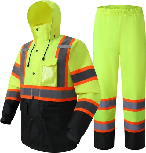 Vista 9 de JKSafety Chaqueta y pantalones reflectantes de alta visibilidad para lluvia, impermeables para hombres y mujeres, equipo de lluvia para agricultura