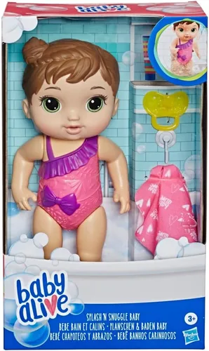 Vista 3 de Baby Alive Splash'n Snuggle Baby - Muñeca de pelo castaño para juegos acuáticos, con accesorios
