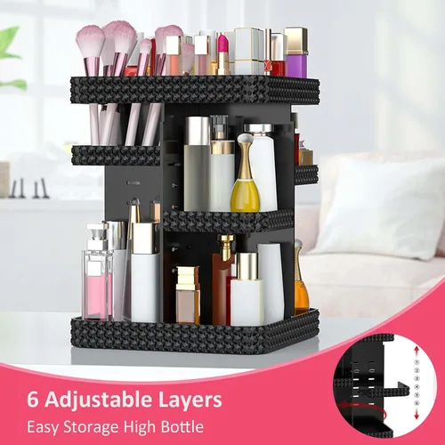 Vista 4 de Organizador de maquillaje giratorio, vitrina de cosméticos de gran capacidad, organizador acrílico para el cuidado de la piel con soporte