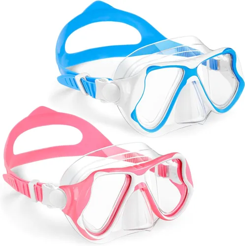 Vista 8 de Freela Paquete de 2 gafas de natación para niños y niñas de 3 a 14 años, lente de vidrio templado de 180° HD con cubierta de nariz para piscina