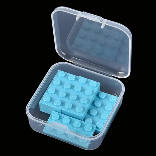 Vista 4 de Goodma 100 piezas de contenedores de almacenamiento de plástico transparente mini cuadrados con tapas con bisagras para artículos pequeños y otros