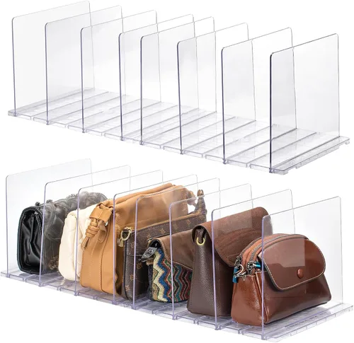 Vista 8 de Organizador de bolso para armario, organizador de bolsa de regalo ajustable de acrílico transparente, organizador de bolsa divisora de estantes