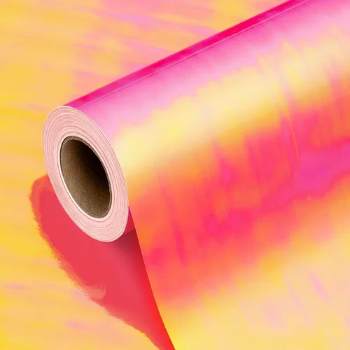 Vista 11 de Homeral Rollo de papel de regalo rosa holográfico con galaxia rosa brillante para cumpleaños, baby shower, despedida de soltera, boda, día