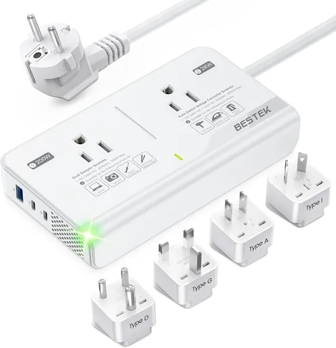 Vista 10 de BESTEK - Adaptador de viaje universal convertidor de voltaje de 100-220 V a 110 V de 250 W con carga USB de 6 A y 4 puertos, 3 tomas de CA