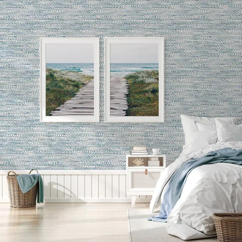 Vista 7 de Tempaper Blue Moon Moire Dots - Papel tapiz removible para despegar y pegar, 20.5 pulgadas x 9 pies, fabricado en los Estados Unidos