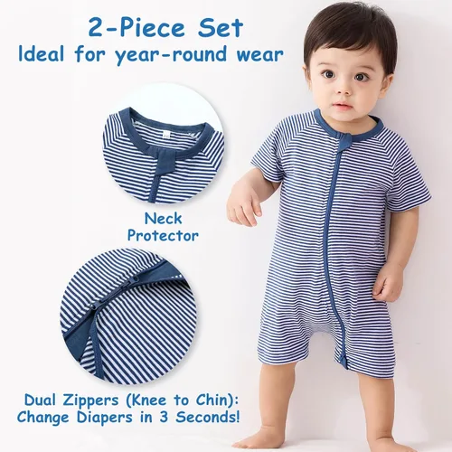 Vista 2 de BeiVSlley Paquete de 2 mamelucos de manga corta para bebé, niño, niña, unisex, de algodón