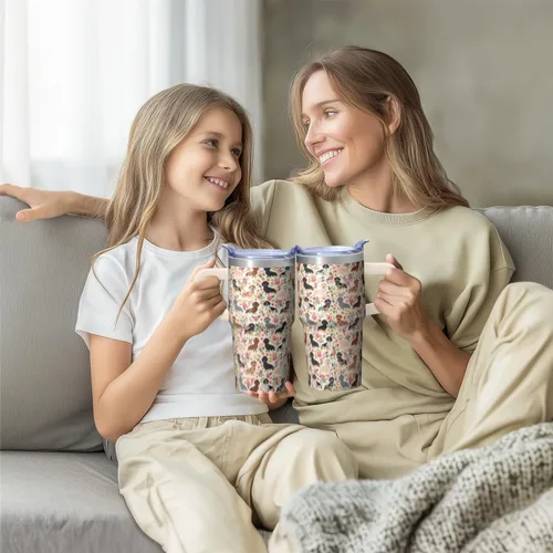 Vista 7 de Dachshund - Vaso de viaje aislado de acero inoxidable de 20 onzas con asa y pajilla, regalo para mujer, para el Día de la Madre, a prueba de fugas