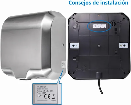 Vista 8 de Goetland Secador de manos comercial de acero inoxidable 1800w automático de alta velocidad resistente con pulido mate, paquete de 2