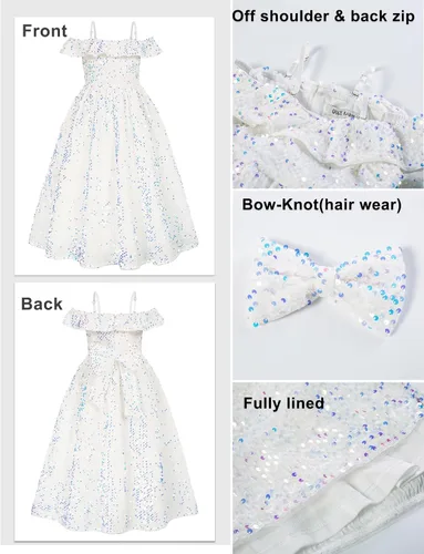 Vista 7 de GRACE KARIN Vestido de niña con hombros descubiertos y lentejuelas brillantes con nudo de lazo, 6-12 años