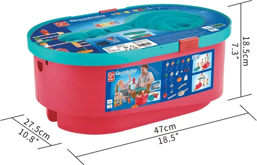 Vista 4 de Hape Juego de 90 piezas de cuadrilla apilable, caja de cubo de mármol para niños de 4 años en adelante con 25 canicas para aprendizaje de vapor