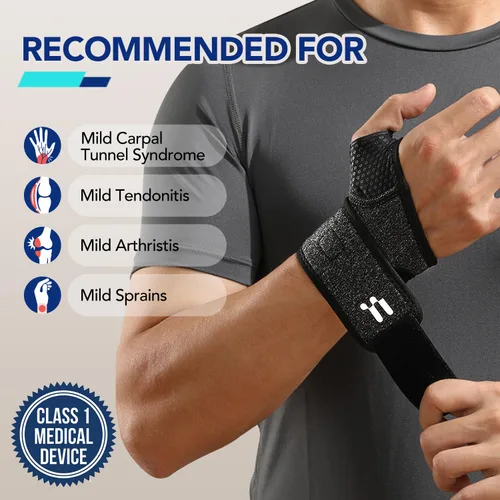 Vista 2 de 2 muñequeras con apertura suave para el pulgar para tendinitis leve del túnel carpiano, esguinces de artritis (no para pulgar), soporte de mano