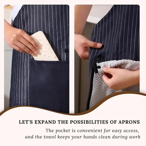 Vista 5 de Delantal con bolsillos para mujeres y hombres, diseño de espalda cruzada con toalla, lavable a máquina, delantal de cocina para cocinar, asar a
