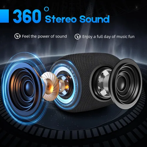 Vista 2 de Altavoz Bluetooth portátil, altavoz inalámbrico BT5.3 de 20W con diafragmas de graves, luces LED multimodos dinámicos, IPX6 resistente al agua