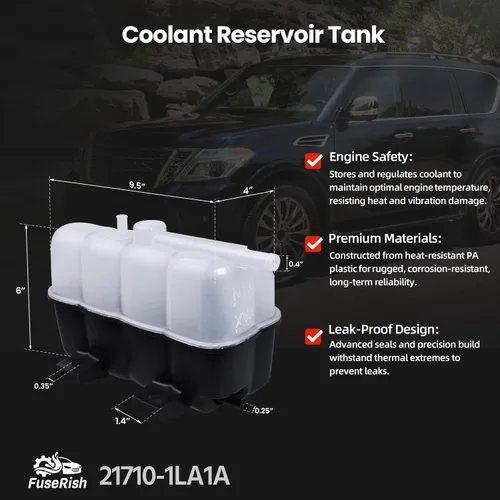 Vista 5 de Conjunto de tanque de depósito de radiador 21710-1LA1A compatible con Infiniti QX80 2014-2020 5.6L, QX56 2011-13 5.6L; compatible con Nissan Armada